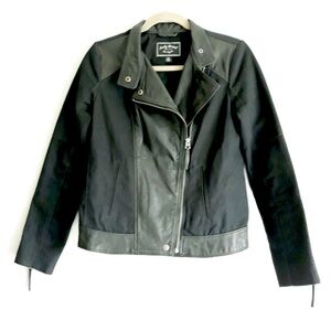 Lucky Brand Moto Jacket Sz XS Goat Leather Trim Grunge Goth Gothic Black Zip